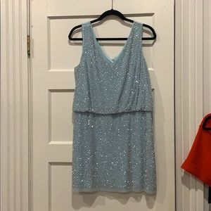 Xscape Blue Silver Blouson Short Casual Dress